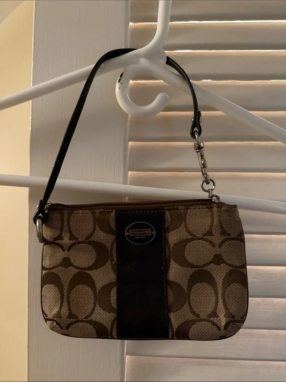 Coach Brown Signature Jacquard Wristlet with Dark Brown Leather Accent